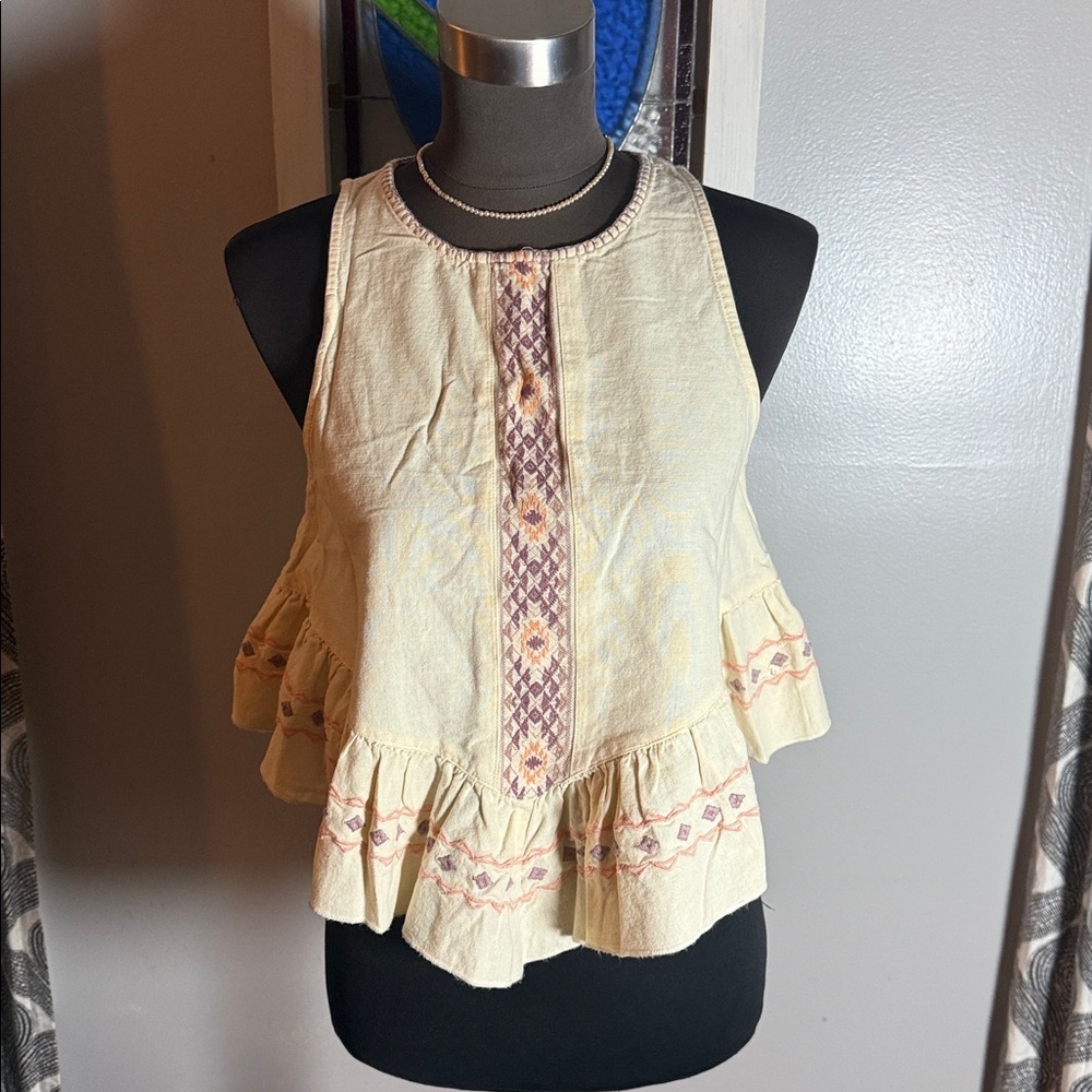 Rip Curl Surf Bandit embroidered ruffle tank top SZ Small